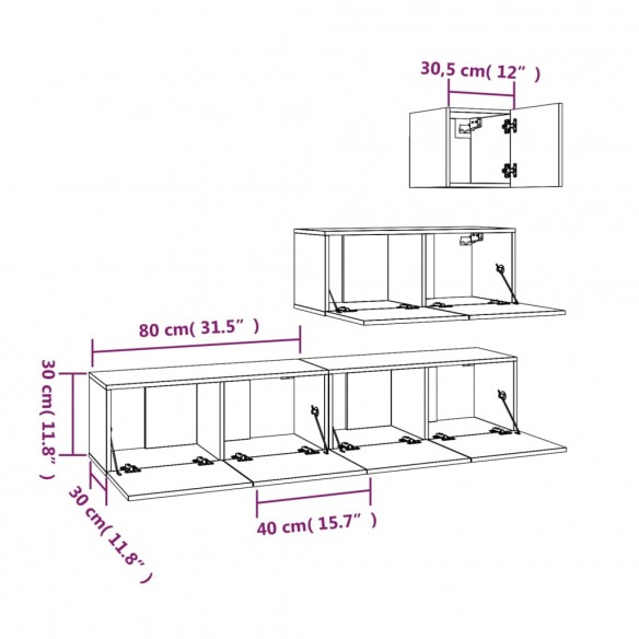 Ensemble de meubles TV 4 pcs Blanc brillant Bois d'ingénierie