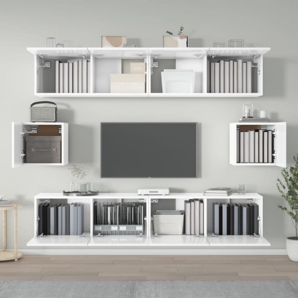 Ensemble de meubles TV 6 pcs Blanc brillant Bois d'ingénierie