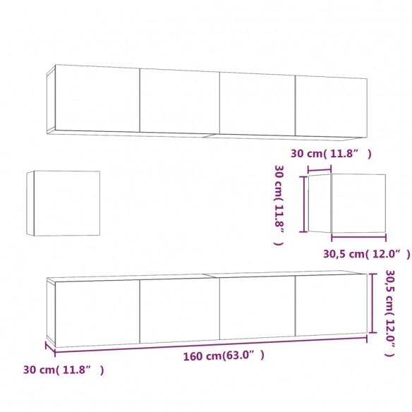 Ensemble de meubles TV 6 pcs Blanc brillant Bois d'ingénierie