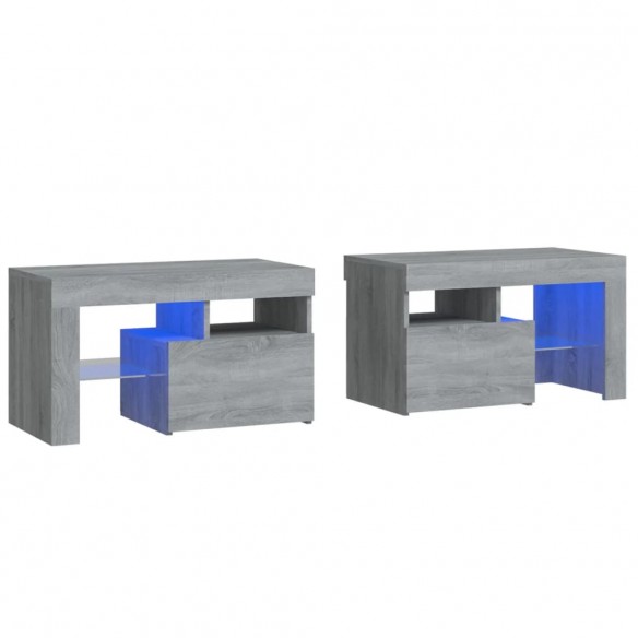 Tables de chevet 2 pcs et lumières LED Sonoma gris 70x36,5x40cm