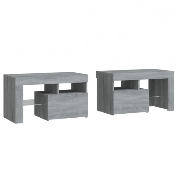 Tables de chevet 2 pcs et lumières LED Sonoma gris 70x36,5x40cm