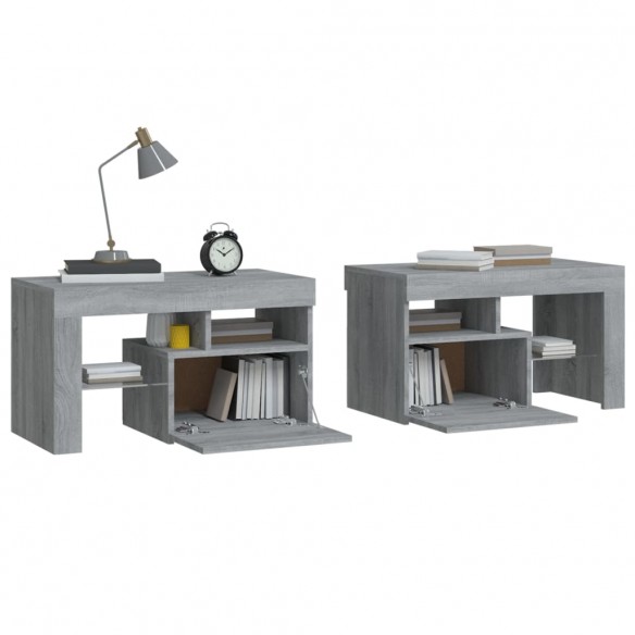 Tables de chevet 2 pcs et lumières LED Sonoma gris 70x36,5x40cm