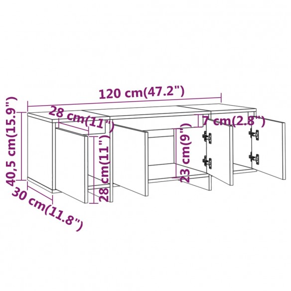 Meuble TV Gris béton 120x30x40,5 cm Aggloméré