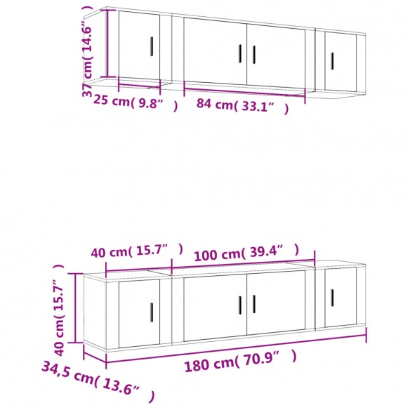 Ensemble de meubles TV 6 pcs Blanc Bois d'ingénierie