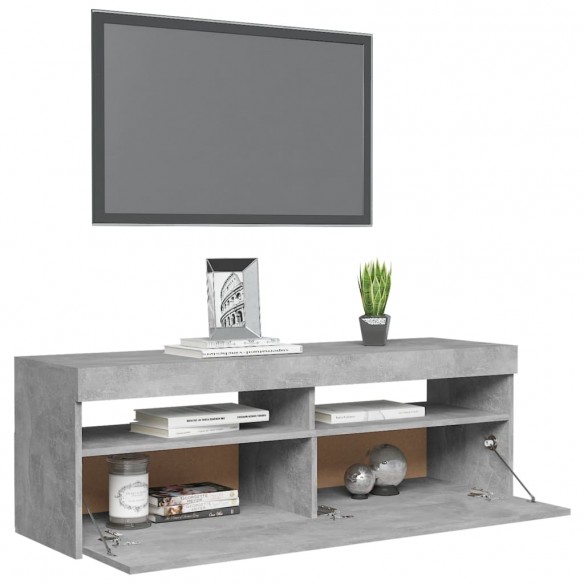 Meuble TV avec lumières LED gris béton 120x35x40 cm