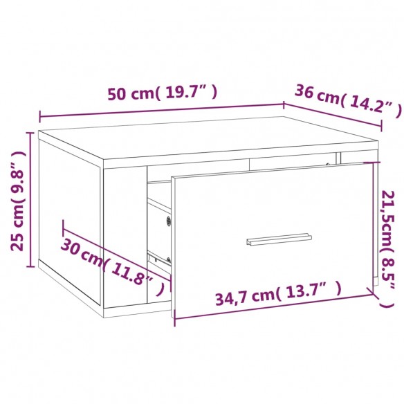 Tables de chevet murales 2 pcs Noir 50x36x25 cm