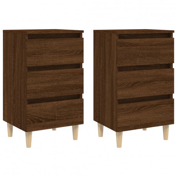 Tables de chevet pieds en bois 2 pcs Chêne marron 40x35x69 cm