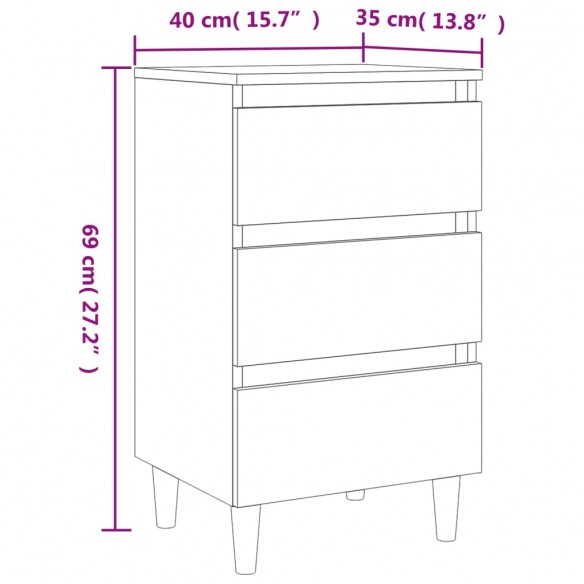 Tables de chevet pieds en bois 2 pcs Chêne marron 40x35x69 cm