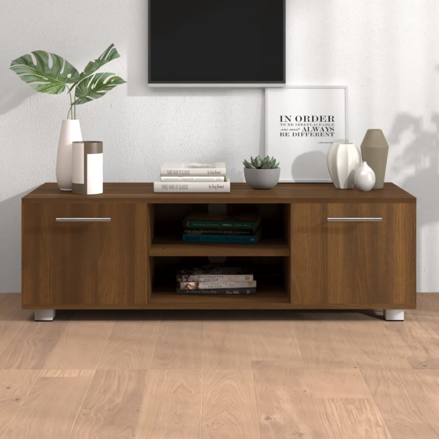 Meuble TV chêne marron 110x40x35 cm bois d'ingénierie