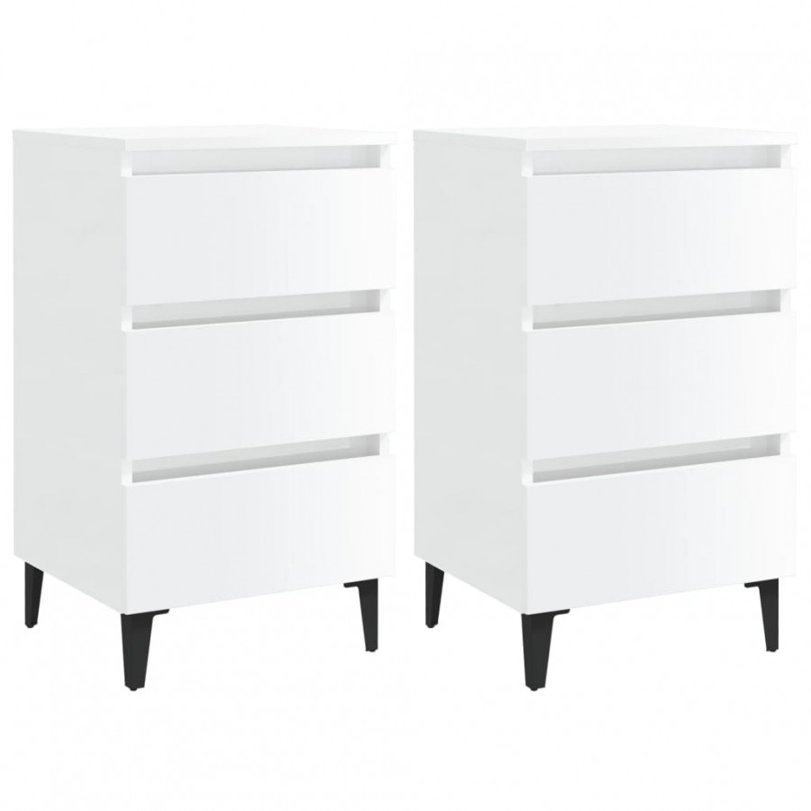 Tables de chevet pieds en métal 2 pcs Blanc brillant 40x35x69cm