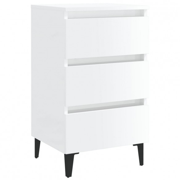 Tables de chevet pieds en métal 2 pcs Blanc brillant 40x35x69cm