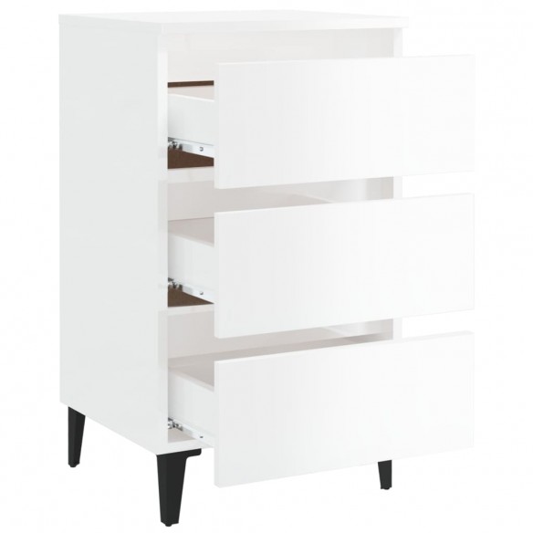 Tables de chevet pieds en métal 2 pcs Blanc brillant 40x35x69cm