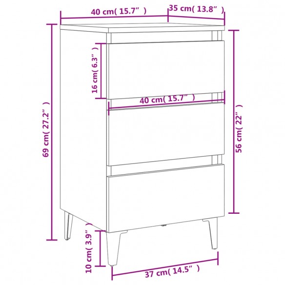 Tables de chevet pieds en métal 2 pcs Blanc brillant 40x35x69cm