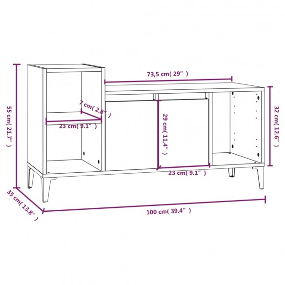 Meuble TV Blanc brillant 100x35x55 cm Bois d'ingénierie