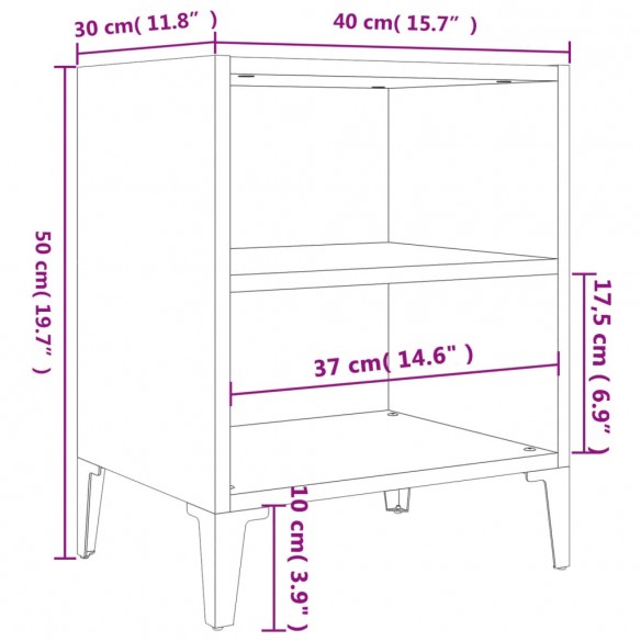 Table de chevet avec pieds en métal noir 40x30x50 cm