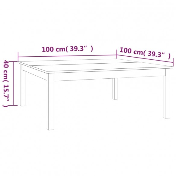 Table basse Noir 100x100x40 cm Bois massif de pin