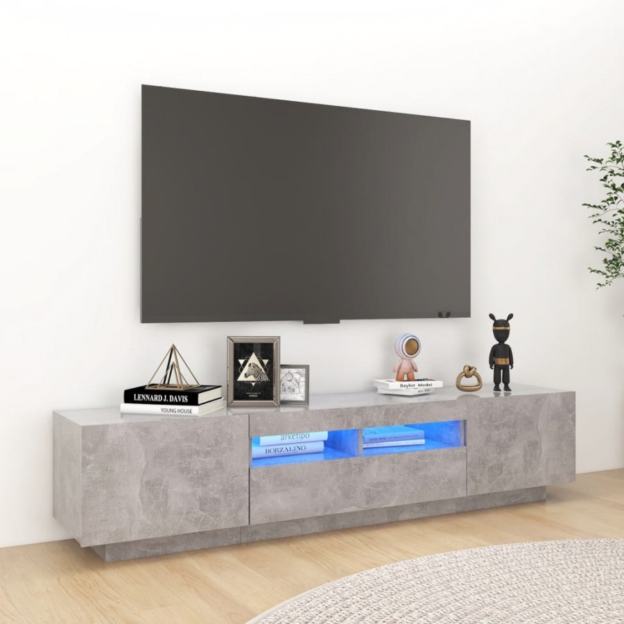 Meuble TV avec lumières LED Gris béton 180x35x40 cm