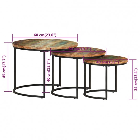 Tables gigognes 3 pcs Bois de récupération massif