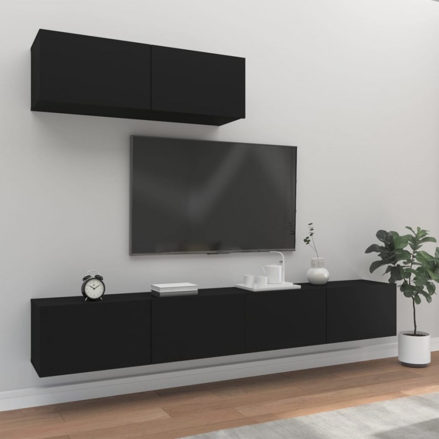 Ensemble de meubles TV 3 pcs Noir Bois d'ingénierie