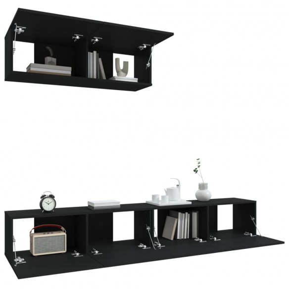 Ensemble de meubles TV 3 pcs Noir Bois d'ingénierie