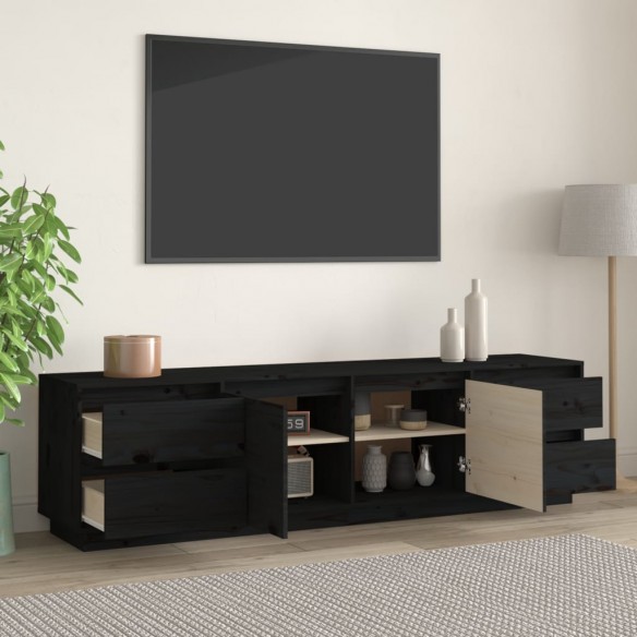 Meuble TV Noir 176x37x47,5 cm Bois de pin massif