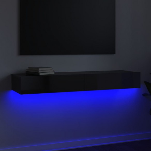 Meuble TV avec lumières LED Gris brillant 120x35x15,5 cm