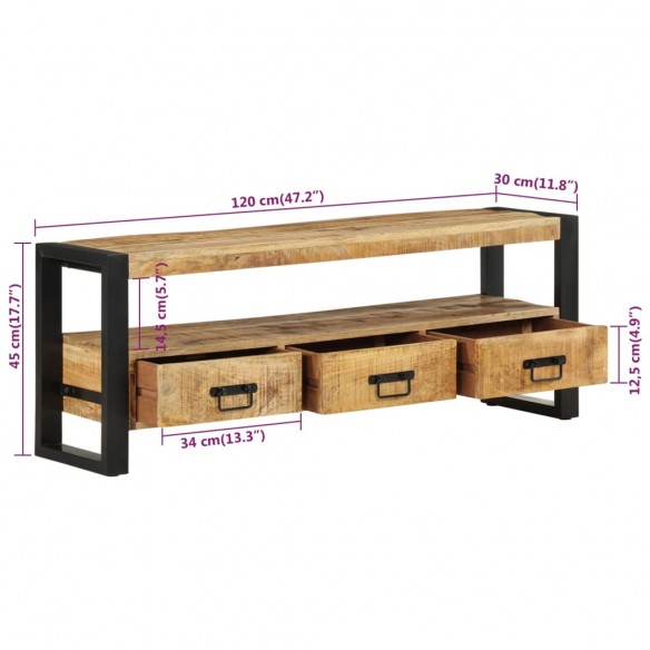 Meuble TV 120x30x45 cm Bois massif de manguier