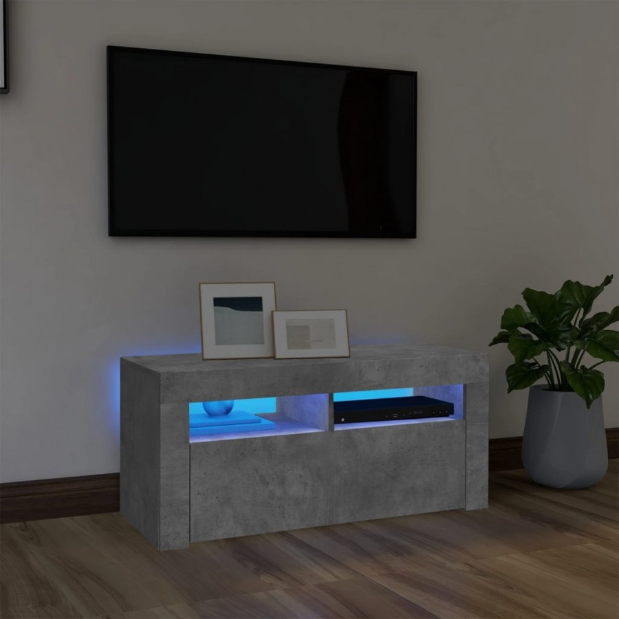 Meuble TV avec lumières LED gris béton 90x35x40 cm