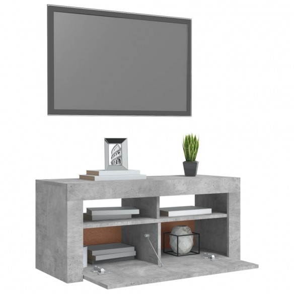 Meuble TV avec lumières LED gris béton 90x35x40 cm