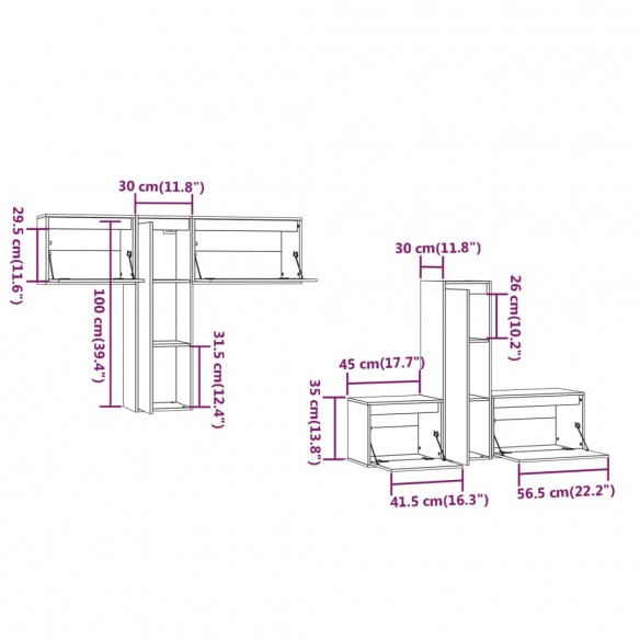 Meubles TV 6 pcs Marron miel Bois massif de pin