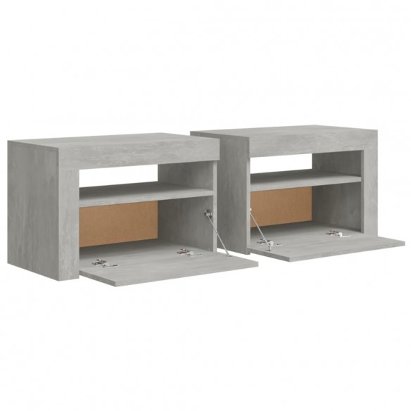 Tables de chevet 2 pcs avec LED Gris béton 60x35x40 cm