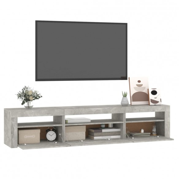 Meuble TV avec lumières LED Gris béton 195x35x40 cm