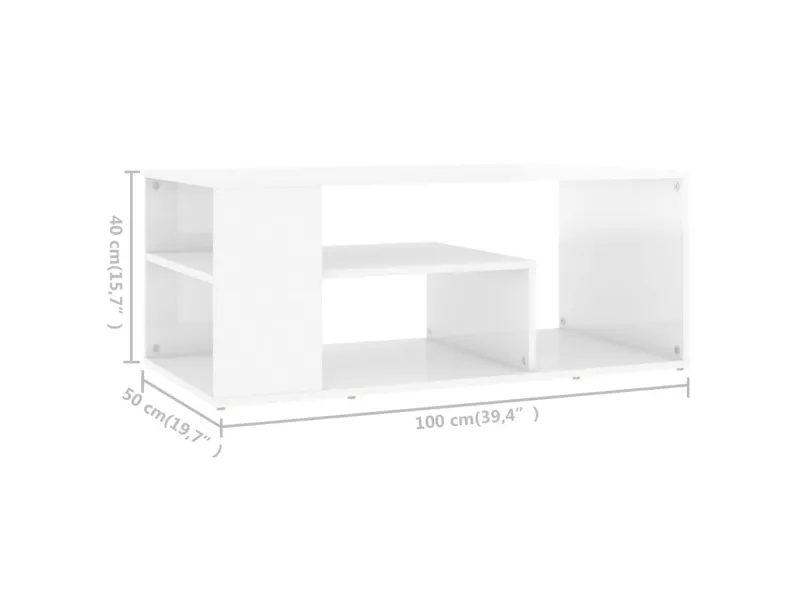 Table basse Blanc brillant 100x50x40 cm Aggloméré