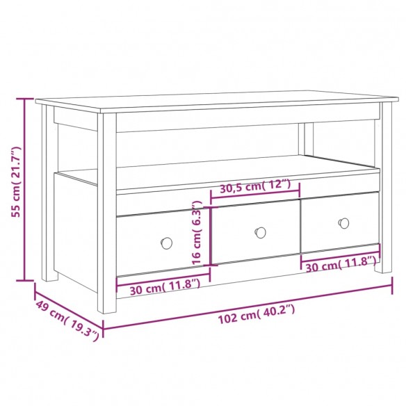 Table basse 102x49x55 cm Bois massif de pin