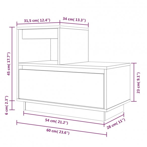 Table de chevet Marron miel 60x34x51 cm Bois de pin solide