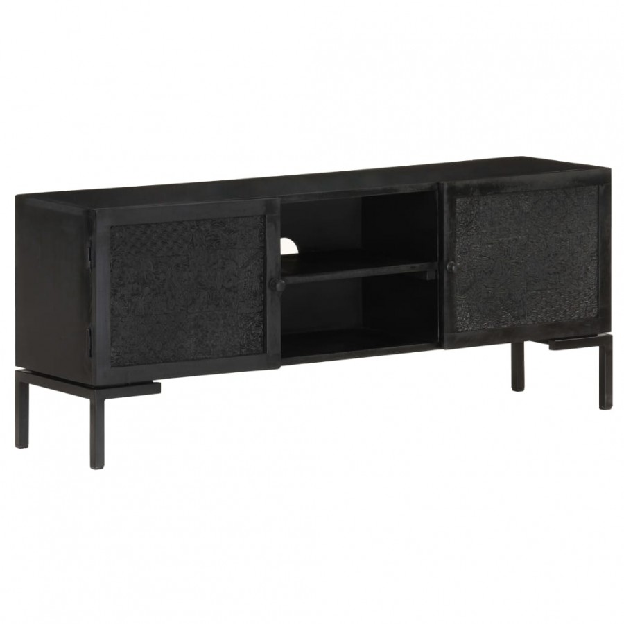 Meuble TV Noir 115x30x46 cm Bois massif de manguier