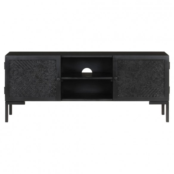 Meuble TV Noir 115x30x46 cm Bois massif de manguier