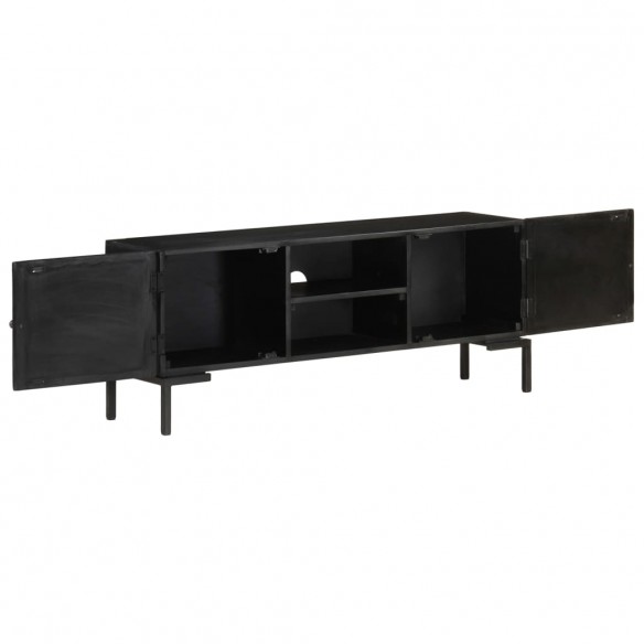 Meuble TV Noir 115x30x46 cm Bois massif de manguier