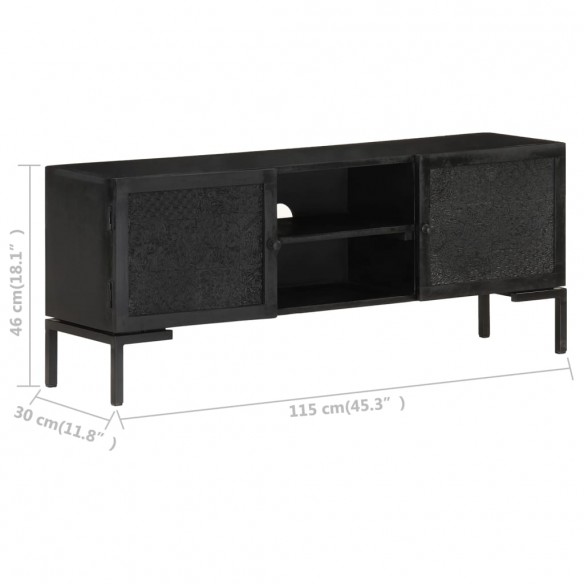 Meuble TV Noir 115x30x46 cm Bois massif de manguier