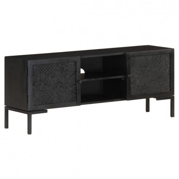 Meuble TV Noir 115x30x46 cm Bois massif de manguier