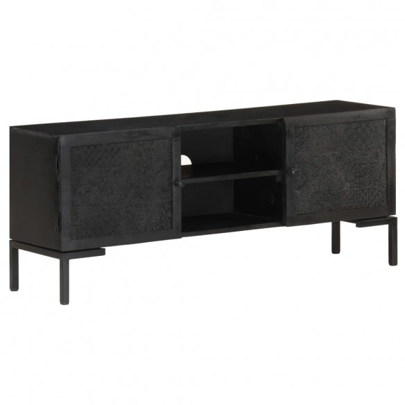 Meuble TV Noir 115x30x46 cm Bois massif de manguier