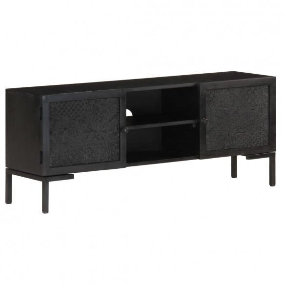 Meuble TV Noir 115x30x46 cm Bois massif de manguier