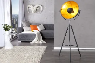 Lampadaire trépied 160 cm en acier inoxydable coloris noir et or