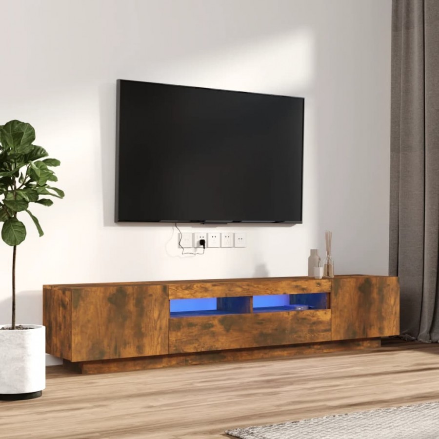 Ensemble de meubles TV avec lumières LED 2 pcs Chêne fumé