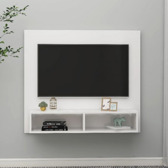 Meuble TV mural Blanc brillant 102x23,5x90 cm Aggloméré