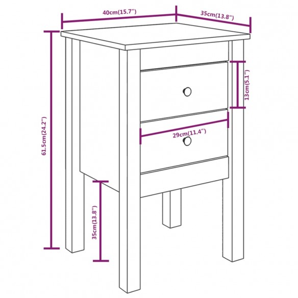 Table de chevet Noir 40x35x61,5 cm Bois de pin massif