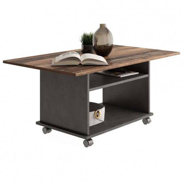 FMD Table basse avec roulettes Style ancien et noir