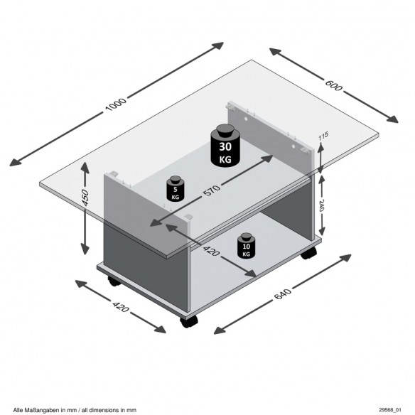 FMD Table basse avec roulettes Style ancien et noir