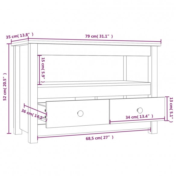 Meuble TV Marron miel 79x35x52 cm Bois de pin massif