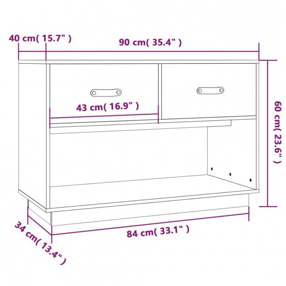 Meuble TV Blanc 90x40x60 cm Bois de pin massif